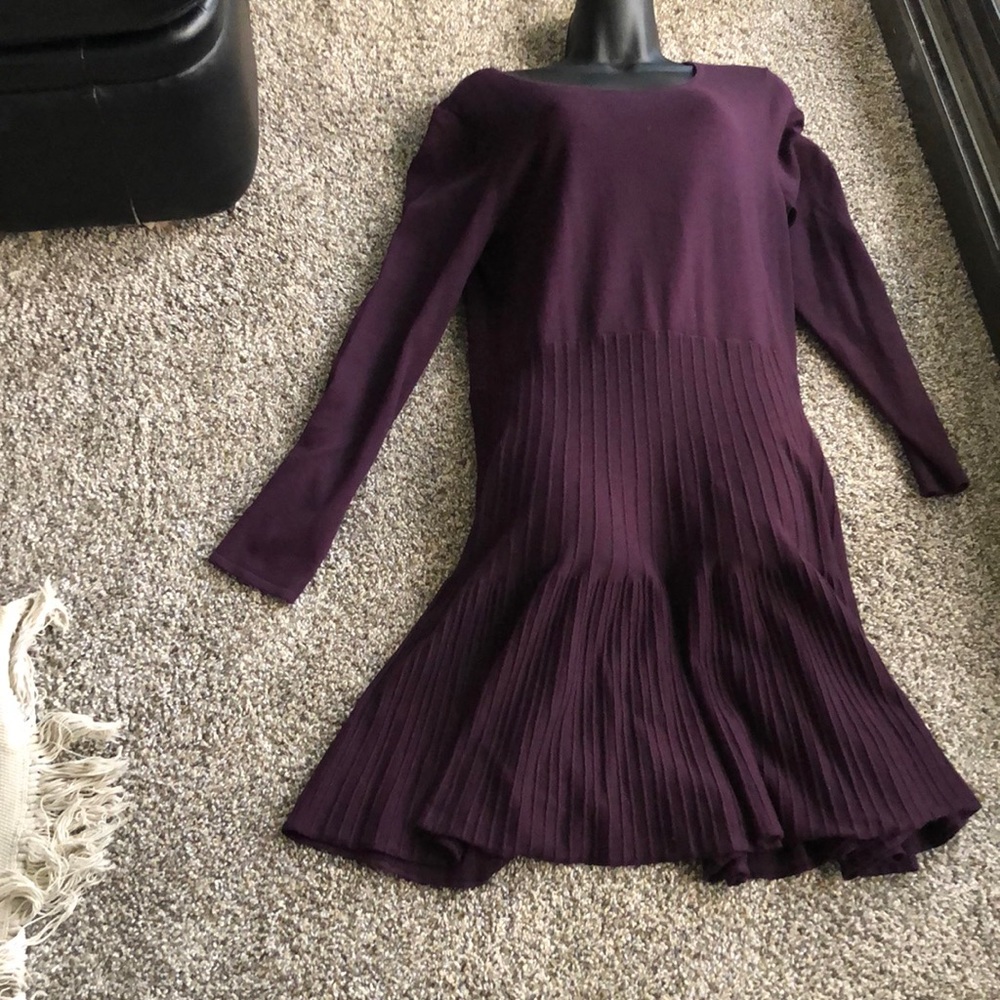Wine colored long sleeved knit dress by apt 9 with fainted pleats